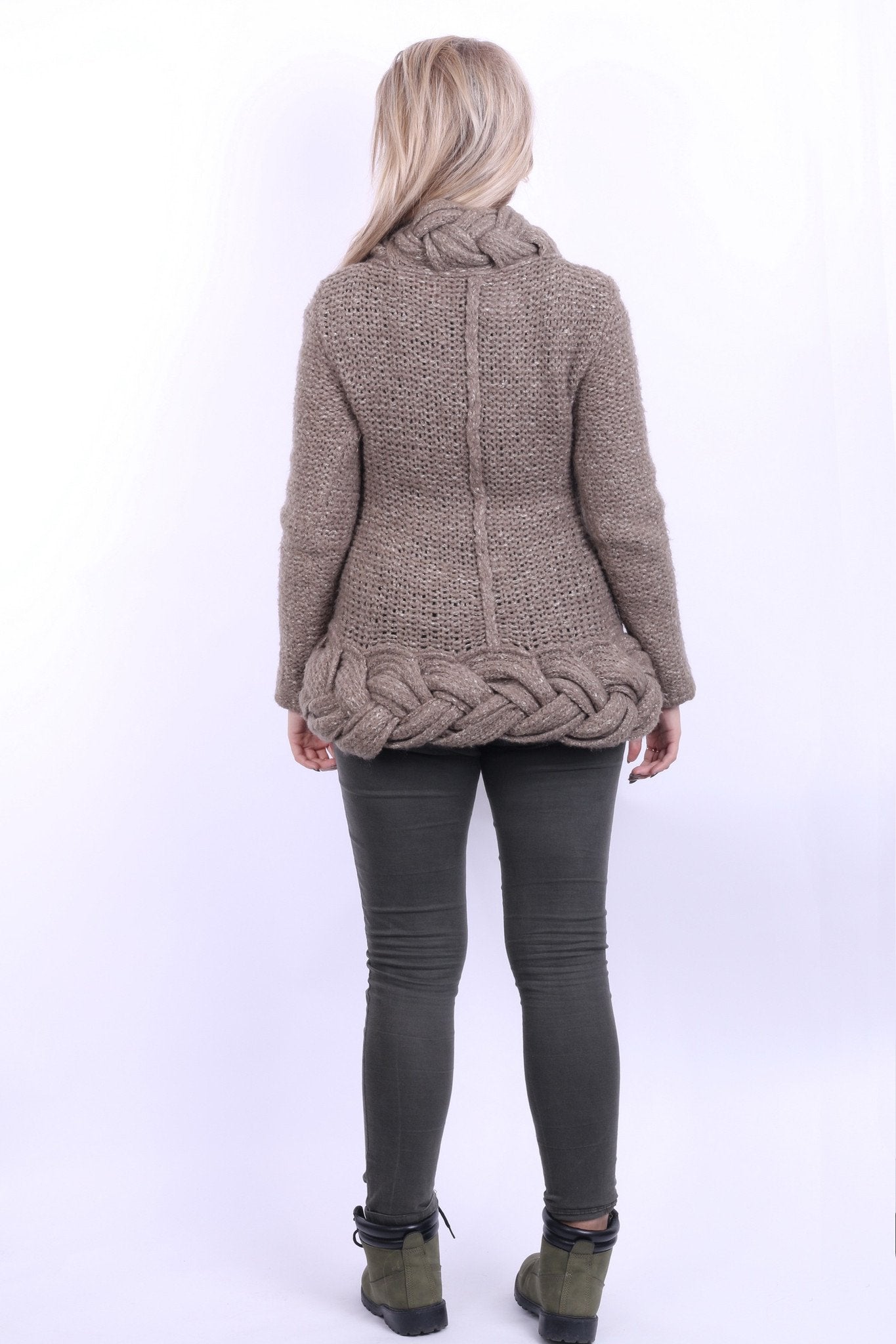 Armani Jeans Women 14 40 M Jumper Khaki Plaited Knit Mohair Asymmetric Sweater