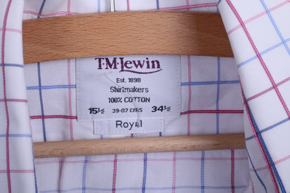 T.M.Lewin Mens 15.5 34.5 L Formal Shirt Check Regular Fit White Cufflinks