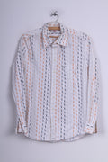 S.Oliver Mens M Casual Shirt Graphic White Long Sleeve Cotton