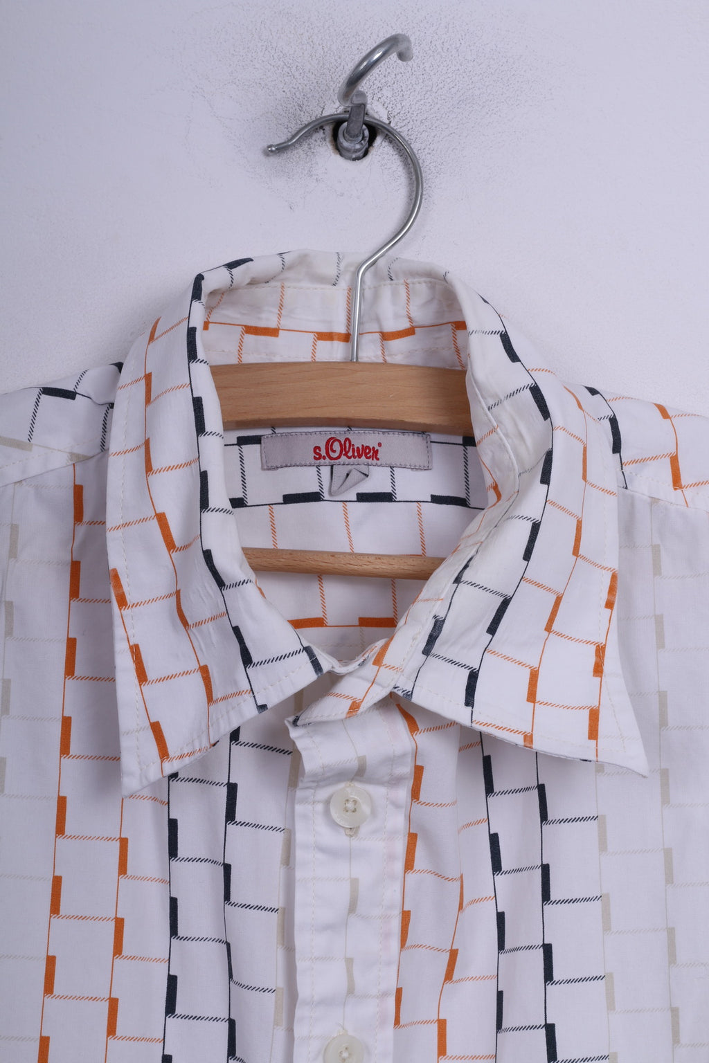 S.Oliver Chemise décontractée M pour hommes, graphique, blanc, manches longues, coton 