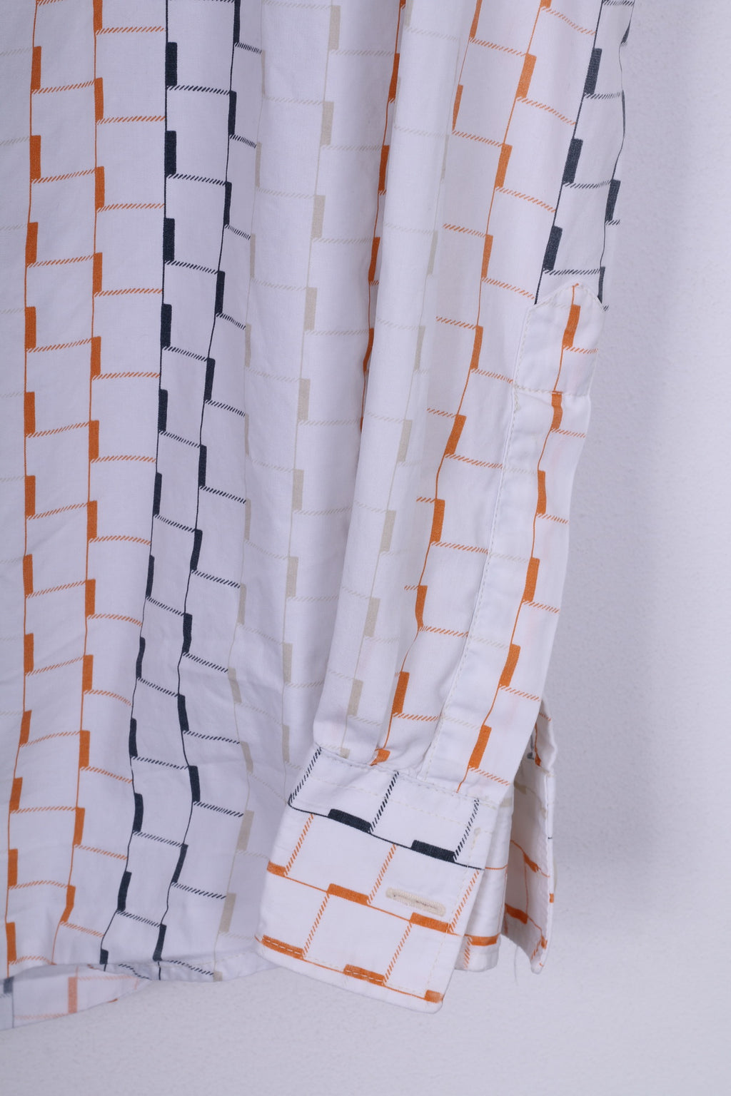 S.Oliver Chemise décontractée M pour hommes, graphique, blanc, manches longues, coton 