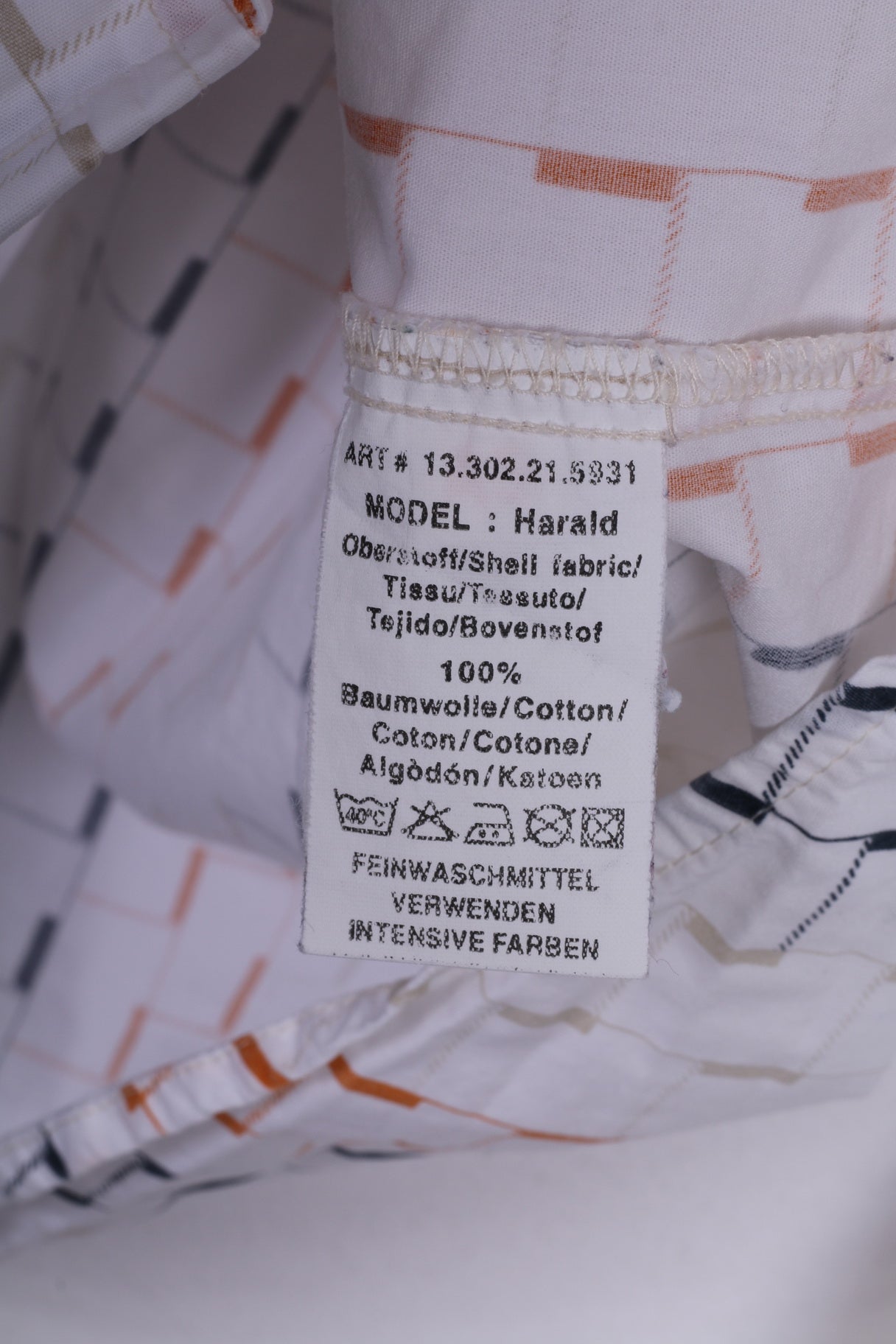 S.Oliver Chemise décontractée M pour hommes, graphique, blanc, manches longues, coton 