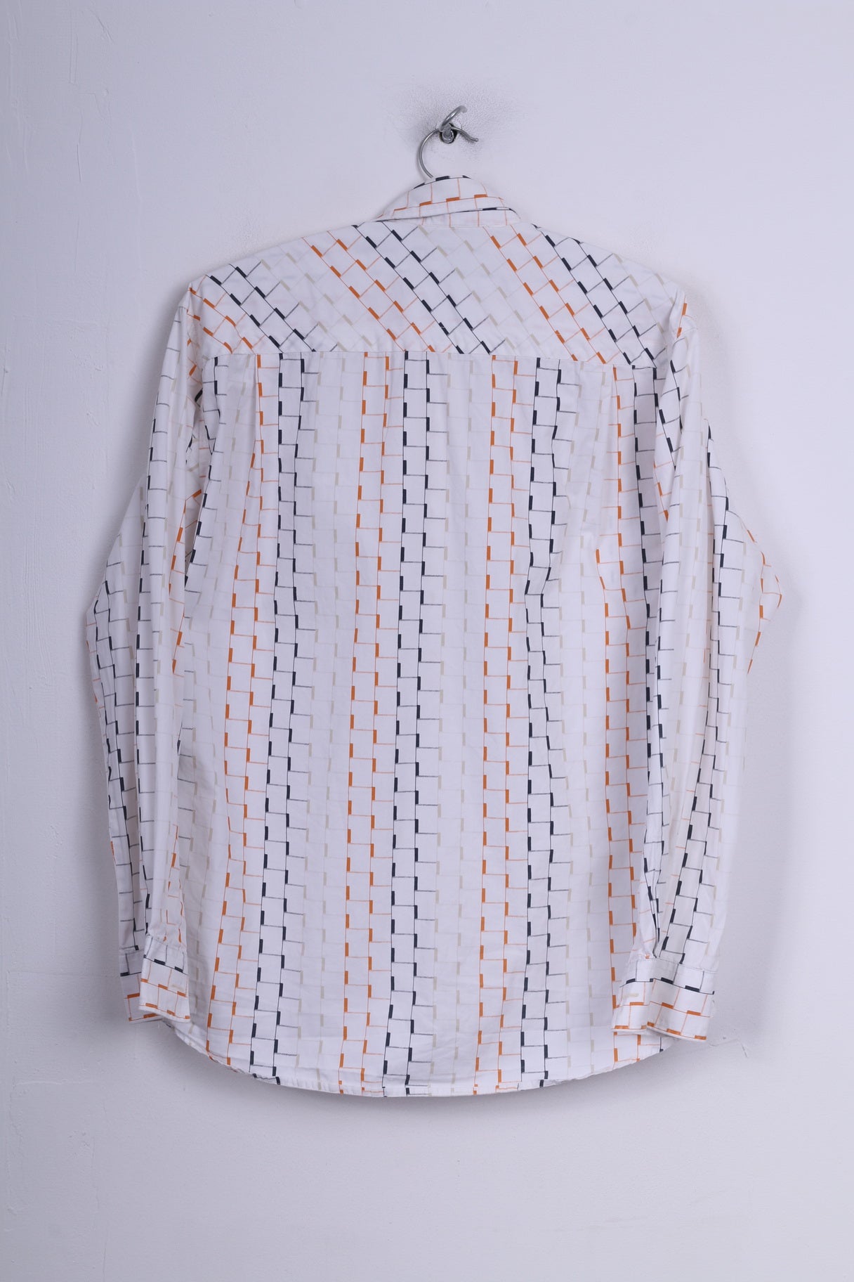 S.Oliver Chemise décontractée M pour hommes, graphique, blanc, manches longues, coton 