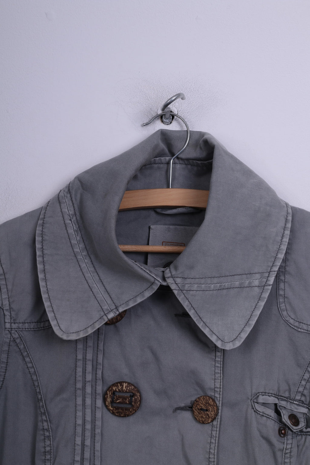 Object Womens M Lightweight Jacket Grey Single Breasted Cotton