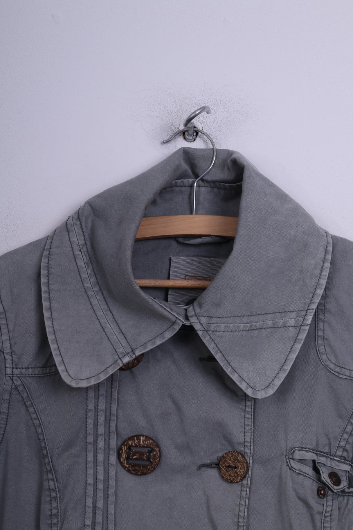 Object Womens M Lightweight Jacket Grey Single Breasted Cotton