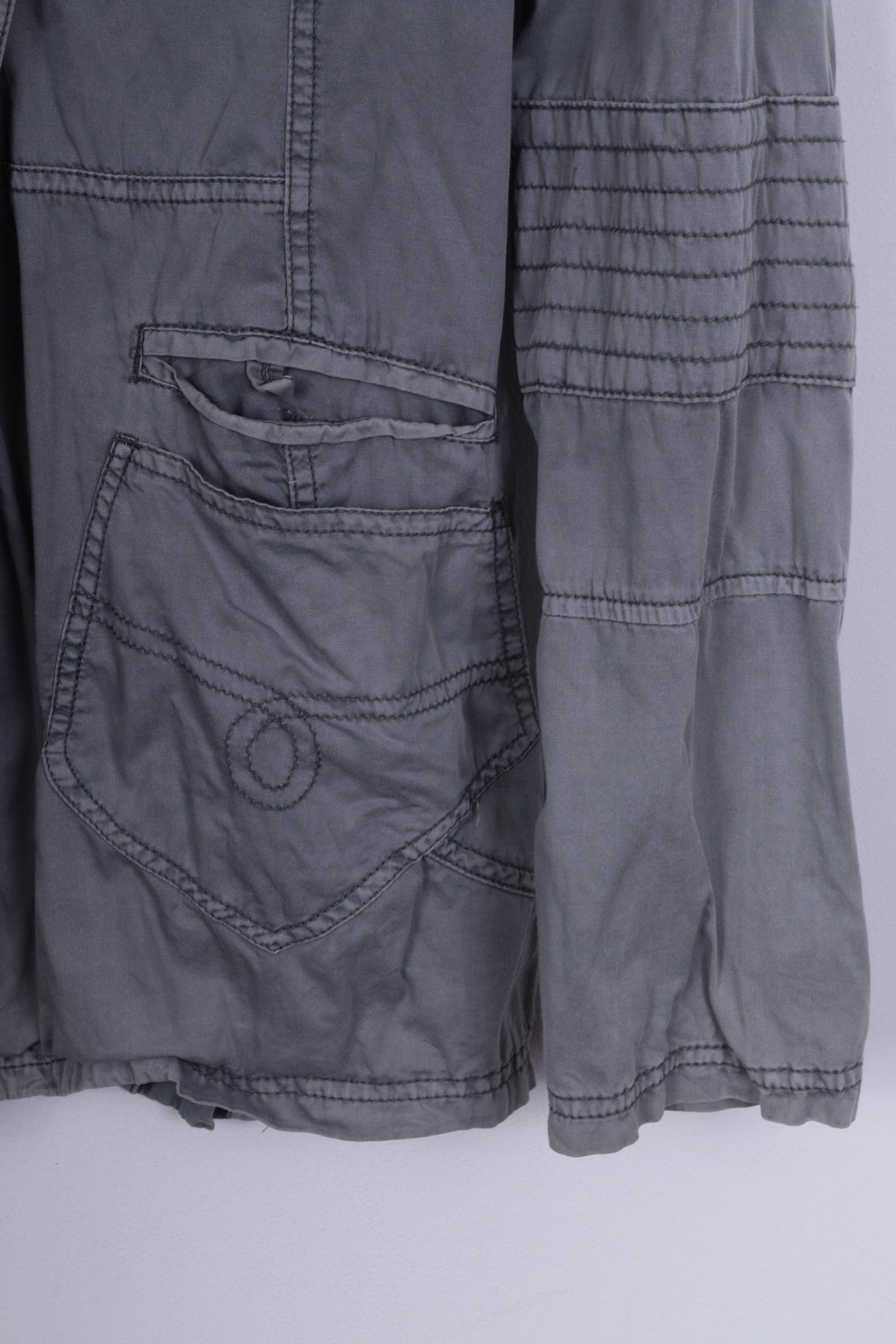 Object Womens M Lightweight Jacket Grey Single Breasted Cotton