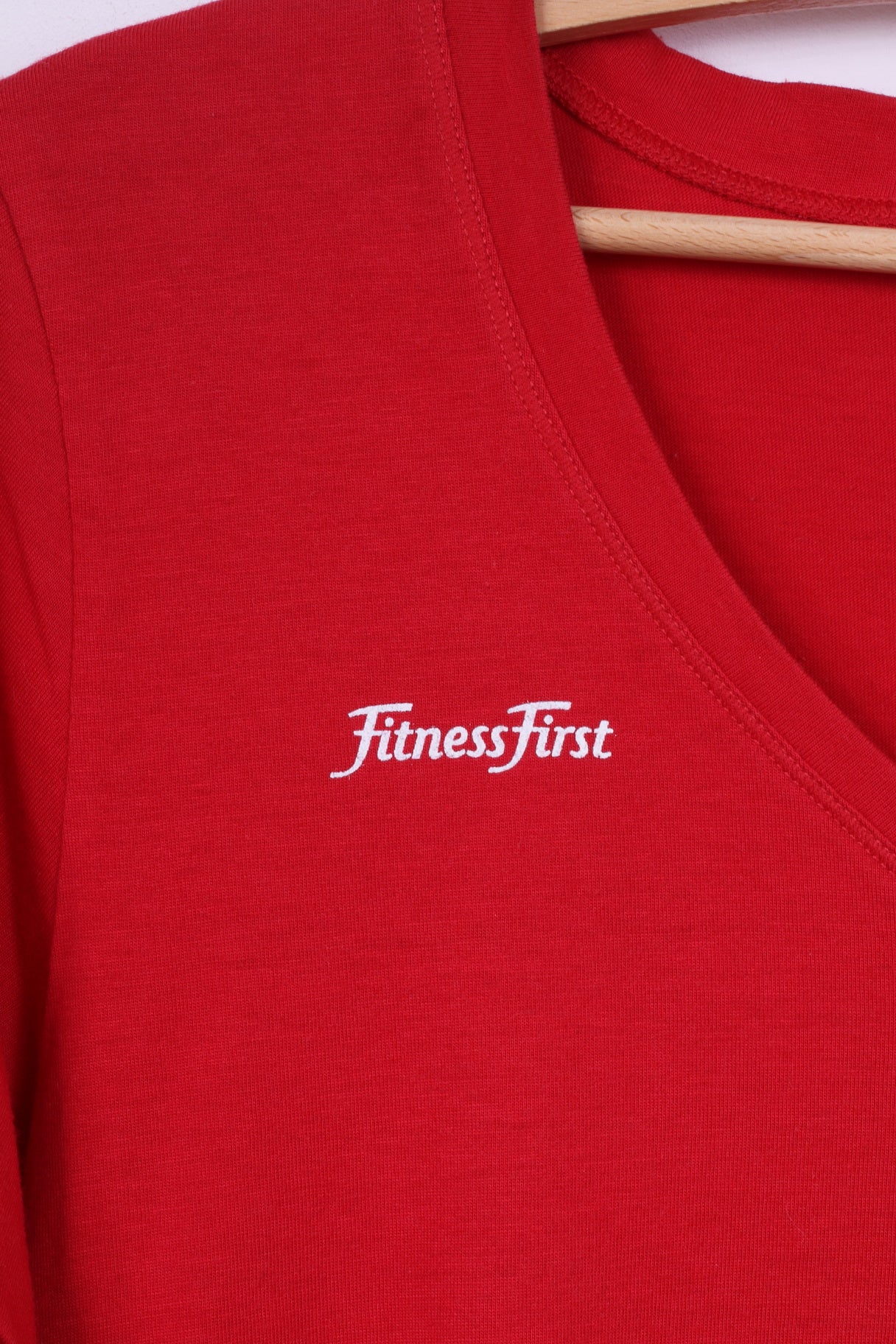 Maglietta Reebok da donna M Fitness First rossa con scollo a V manica corta estiva