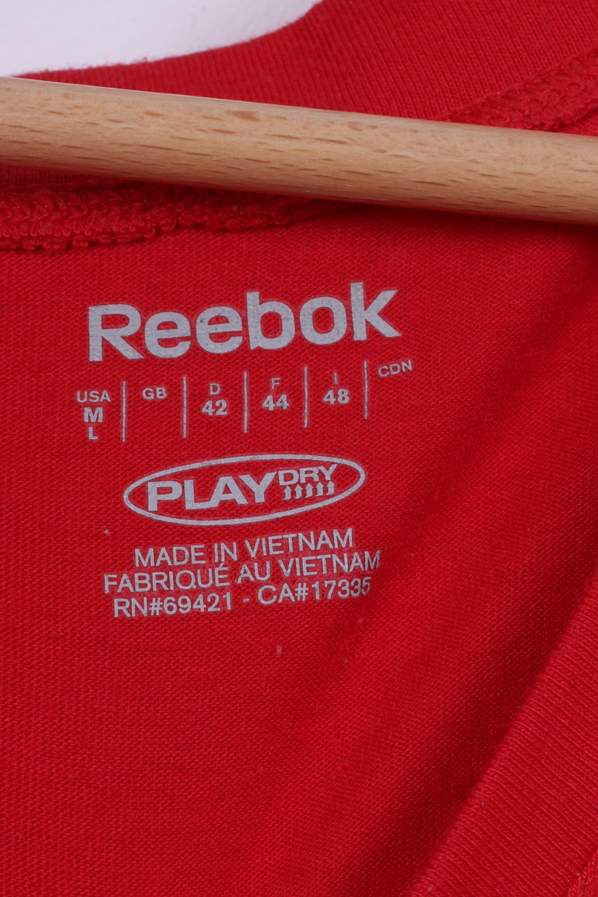 Reebok Womens M  Shirt Fitness First Red V Neck Short Sleeve Summer