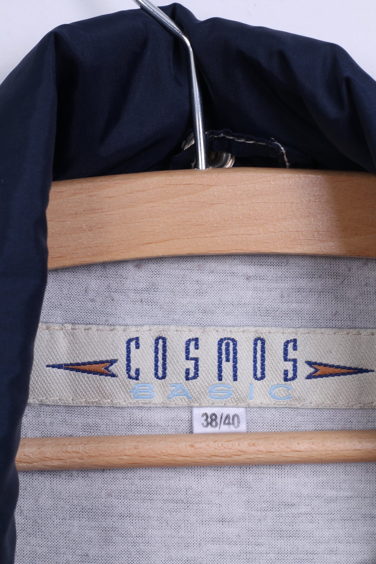COSMOS Basic Mens 38/40 M Jacket Navy Hidden Hood Nylon Waterproof Top