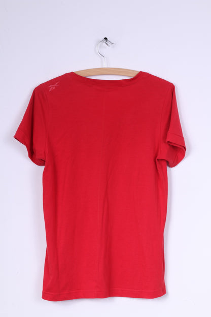 Reebok Womens M  Shirt Fitness First Red V Neck Short Sleeve Summer