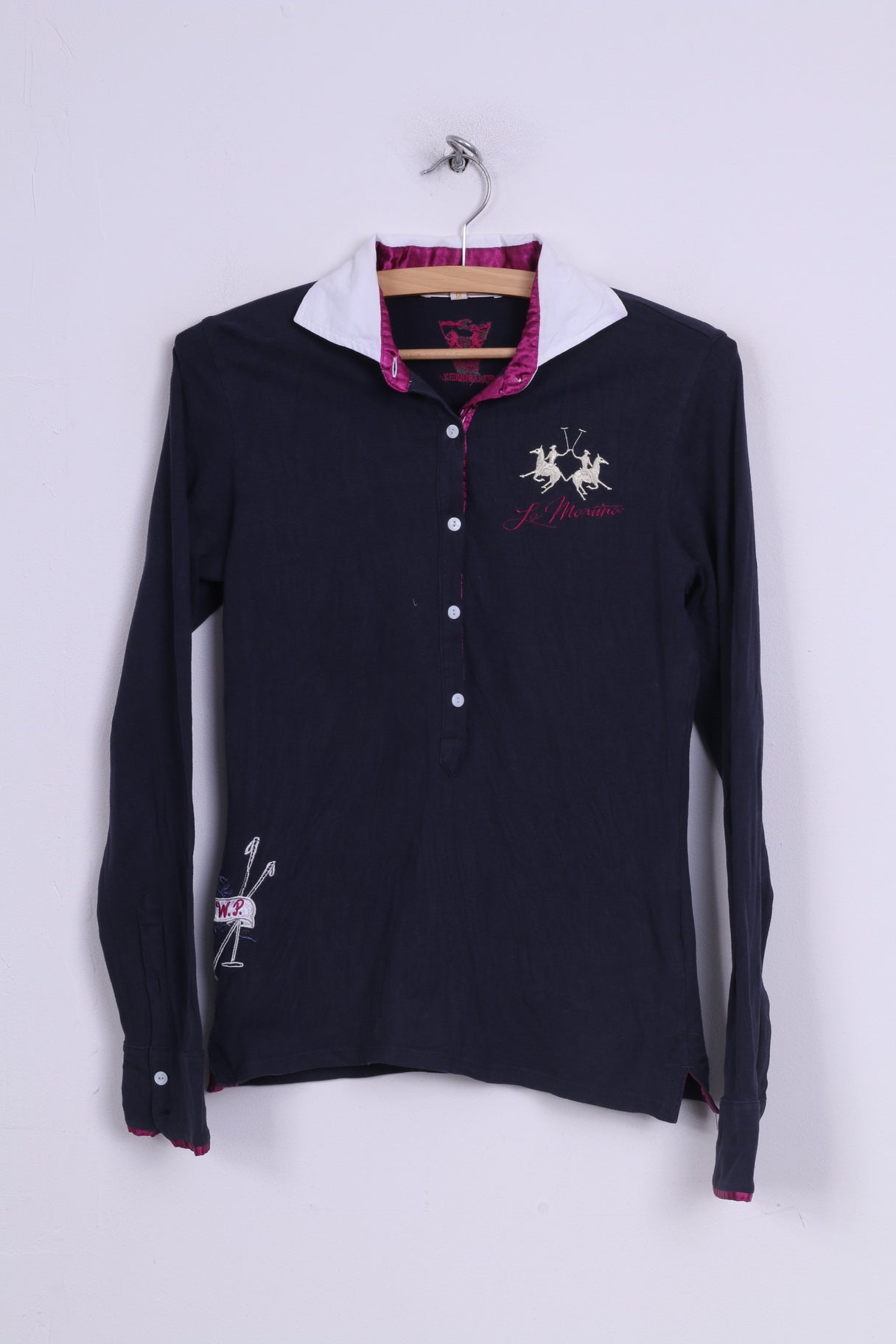 La Martina Polo M Femme Manches Longues Coton Navy Society Col Blanc 