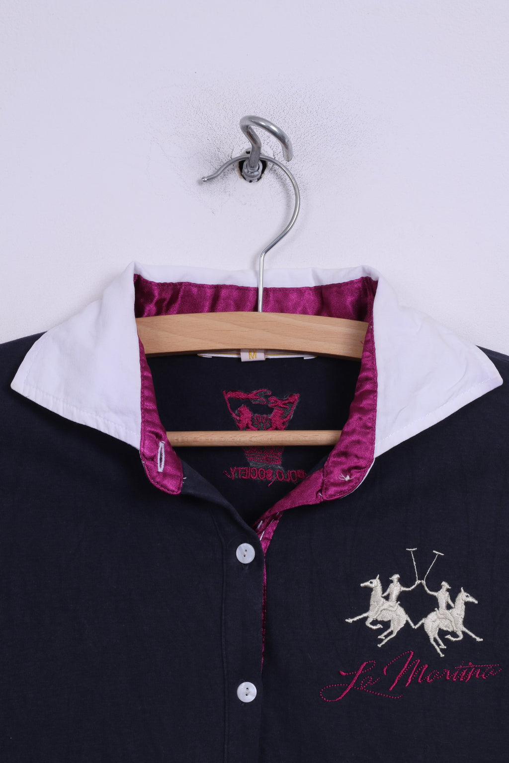 La Martina Polo M Femme Manches Longues Coton Navy Society Col Blanc 