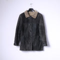 MADDOX Giacca da donna 38 M Cappotto caldo in pelle con bottoni vintage verde scuro