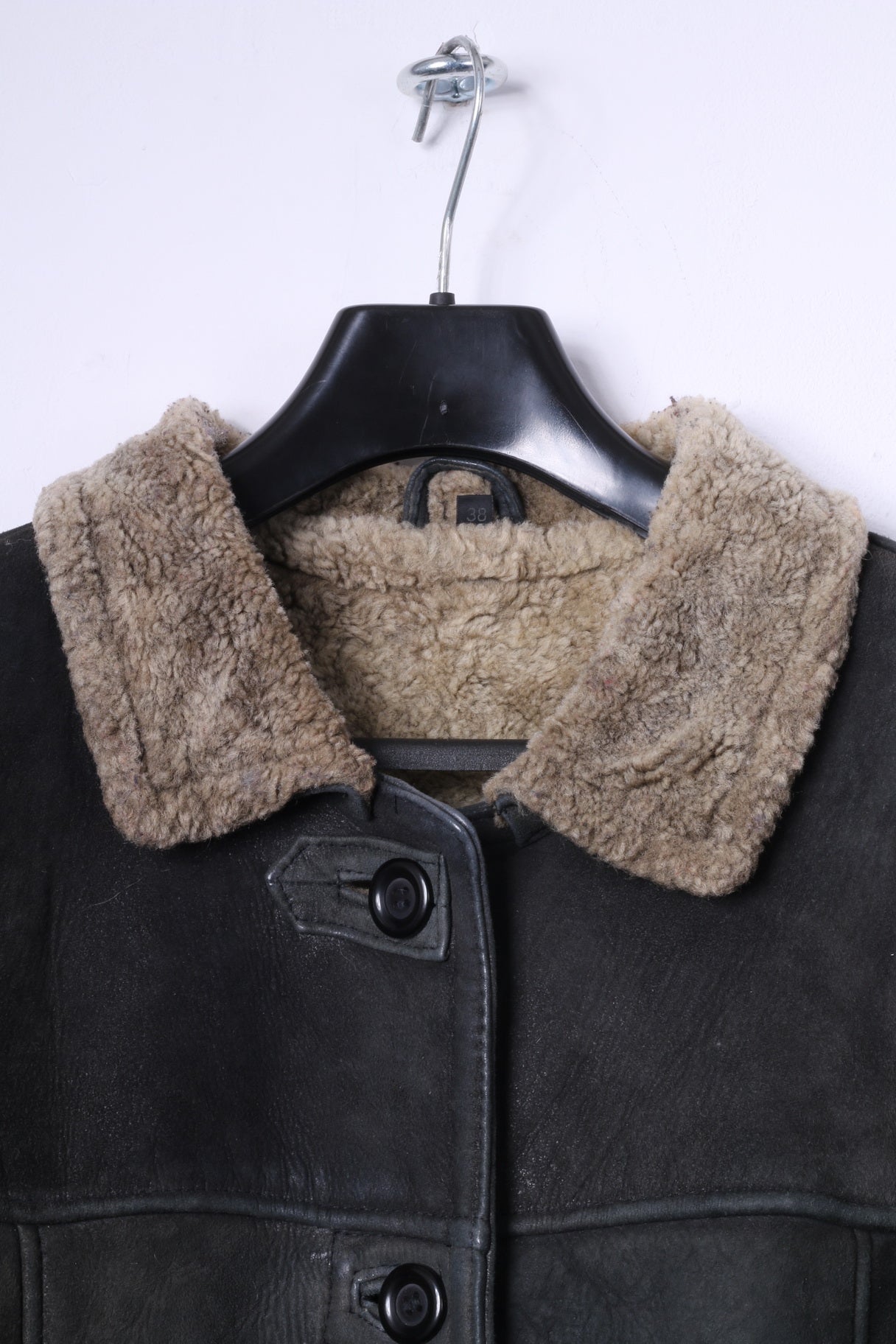 MADDOX Femme 38 M Veste Vert Foncé Vintage Boutonné Cuir Manteau Chaud