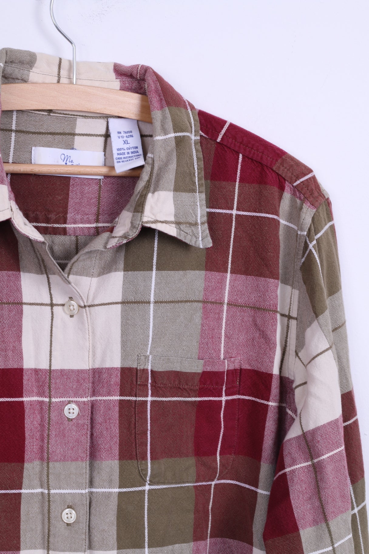 Ms Lee Womens XL Casual Shirt Checkered Cotton Long Sleeve