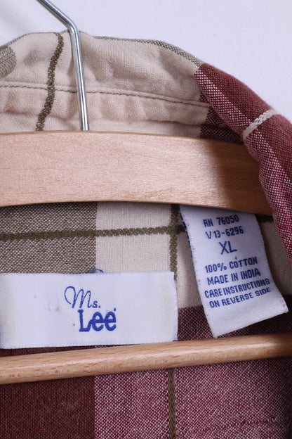 Ms Lee Womens XL Casual Shirt Checkered Cotton Long Sleeve