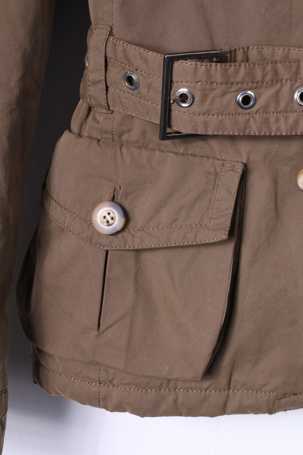 Marlboro Classics Women 44 S/M Jacket Green Cotton Padded Double Breasted Belted Top