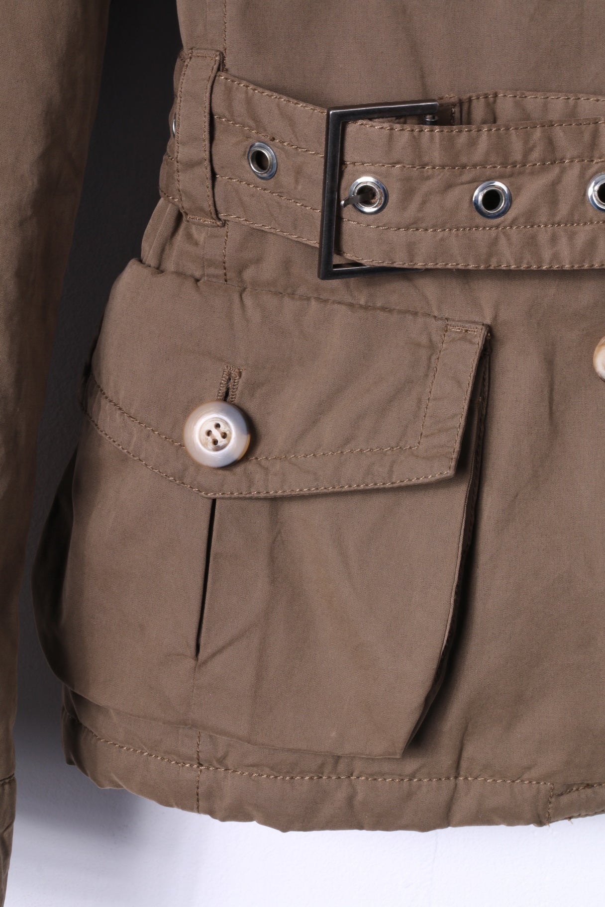 Marlboro Classics Women 44 S/M Jacket Green Cotton Padded Double Breasted Belted Top