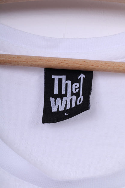 The Who Mens L T-Shirt Crew Neck Graphic Cotton White Top Rock Band