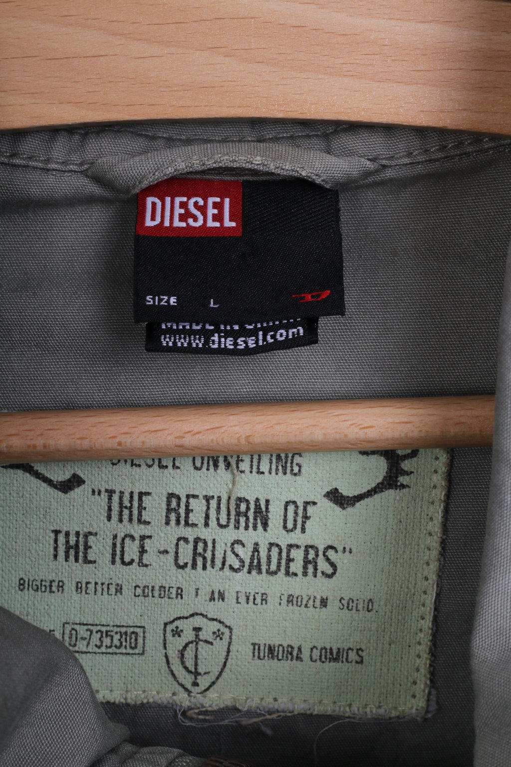 DIESEL Womens L Jacket Grey Cotton Stand-Up Collar
