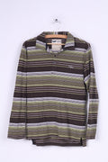 Gas Mens S Polo Shirt Brown Striped Long Sleeve Cotton