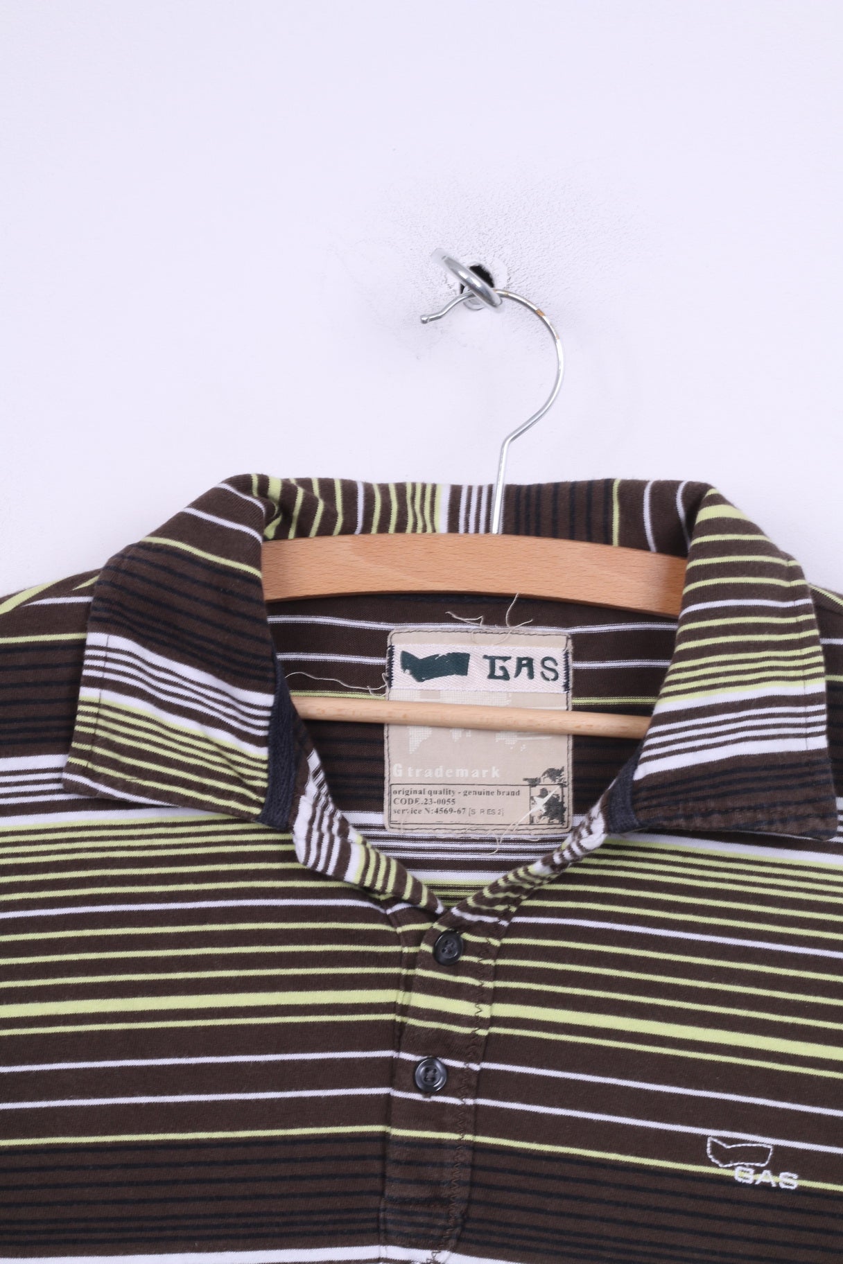 Gas Mens S Polo Shirt Brown Striped Long Sleeve Cotton