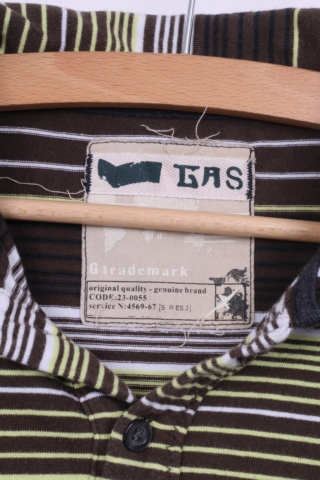 Gas Mens S Polo Shirt Brown Striped Long Sleeve Cotton