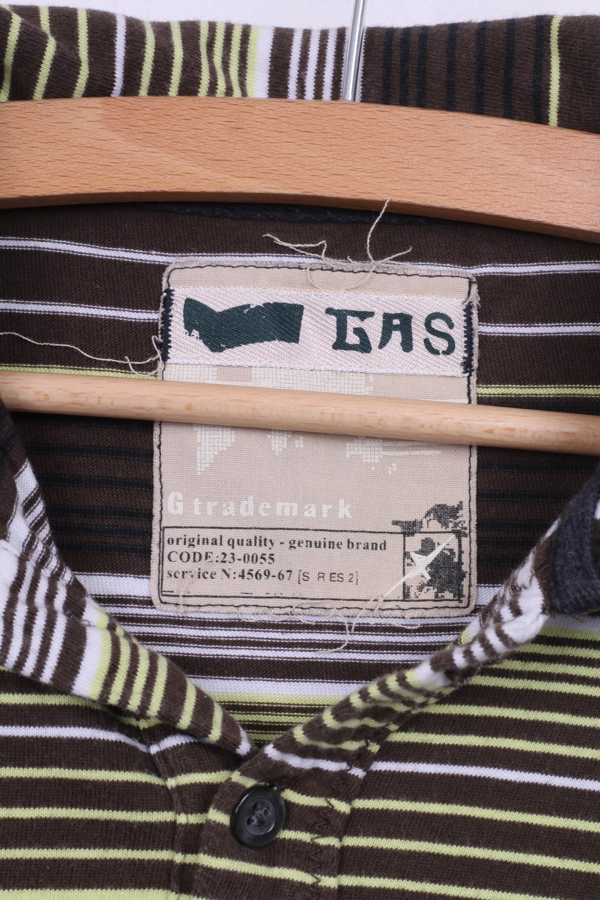 Gas Mens S Polo Shirt Brown Striped Long Sleeve Cotton