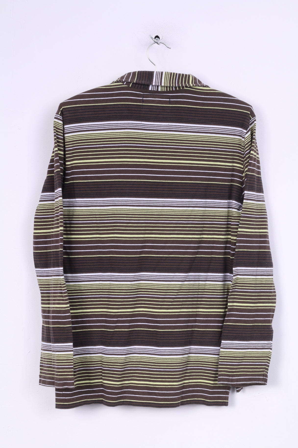 Gas Mens S Polo Shirt Brown Striped Long Sleeve Cotton