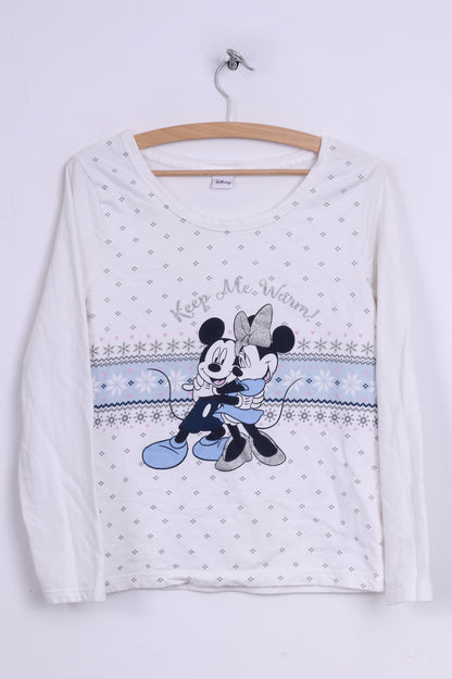 Tu Disney Womens 10 M Shirt Long Sleeve White Sleepwear Keep Me Warm Mickey Mouse