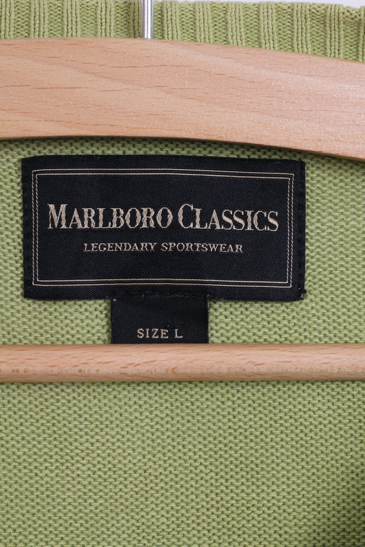 Marlboro Classics Pull L pour homme en coton vert avec col en V