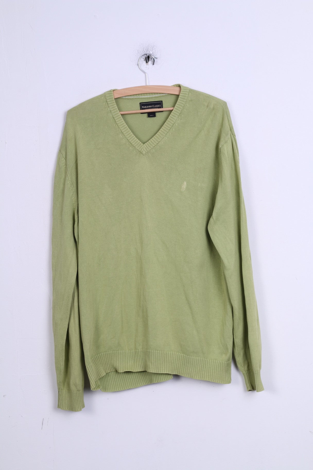 Marlboro Classics Mens L Jumper Green Cotton V Neck Sweater