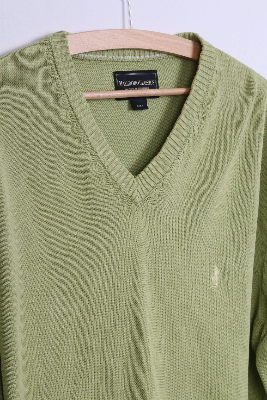 Marlboro Classics Pull L pour homme en coton vert avec col en V