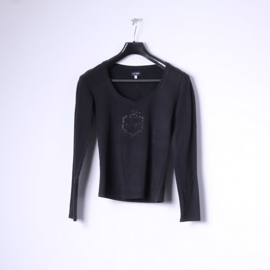 Armani Jeans Donna 12 8 S Camicia a maniche lunghe Top in cotone elasticizzato con logo nero