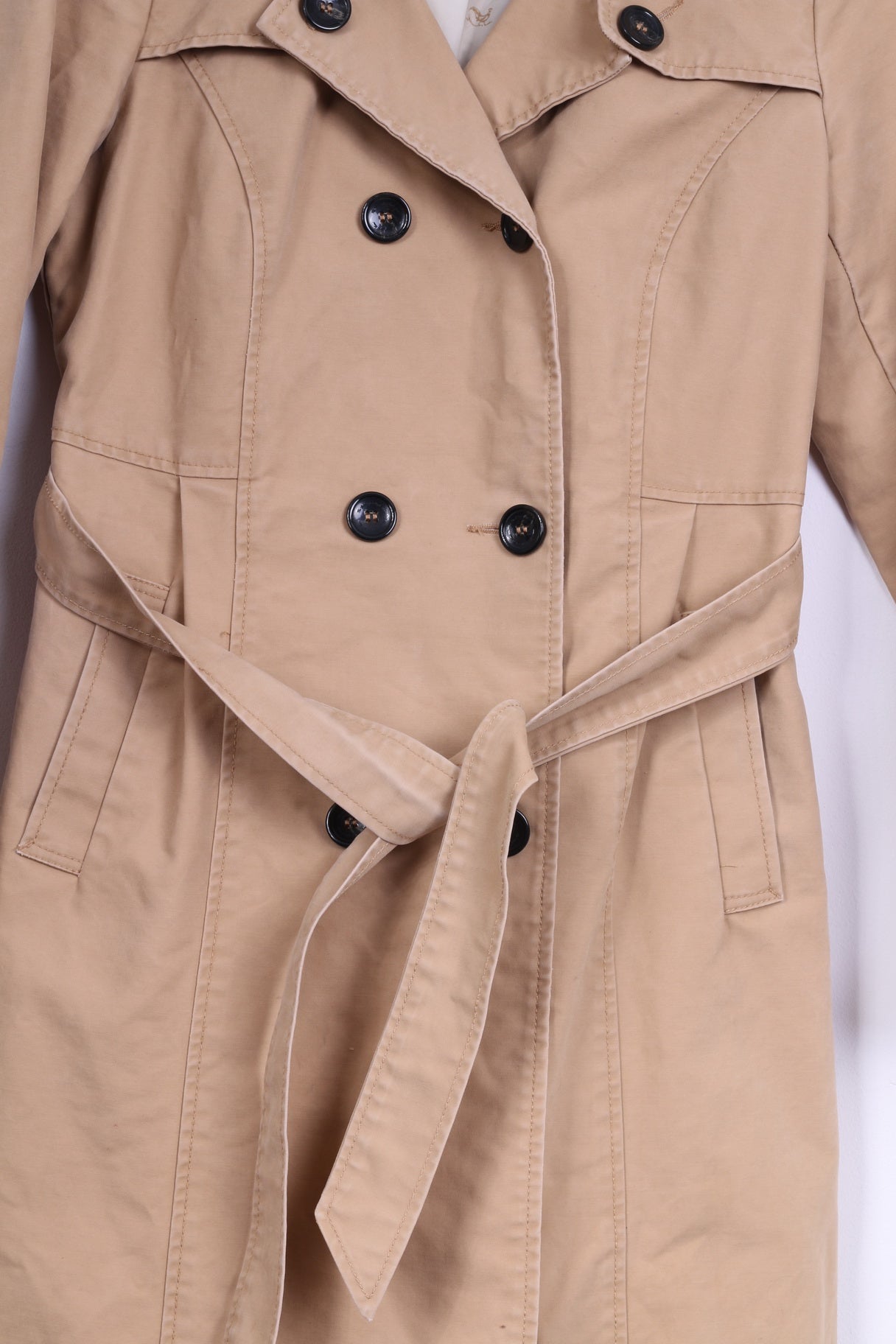 Holly White by Lindex Womens 42 M Trench Coat Beige Cotton Belted Classic Mac