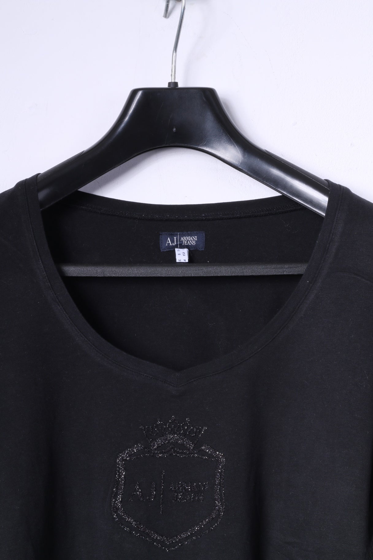 Armani Jeans Women 12 8 S Long Sleeved Shirt Black Cotton Stretch Logo Top