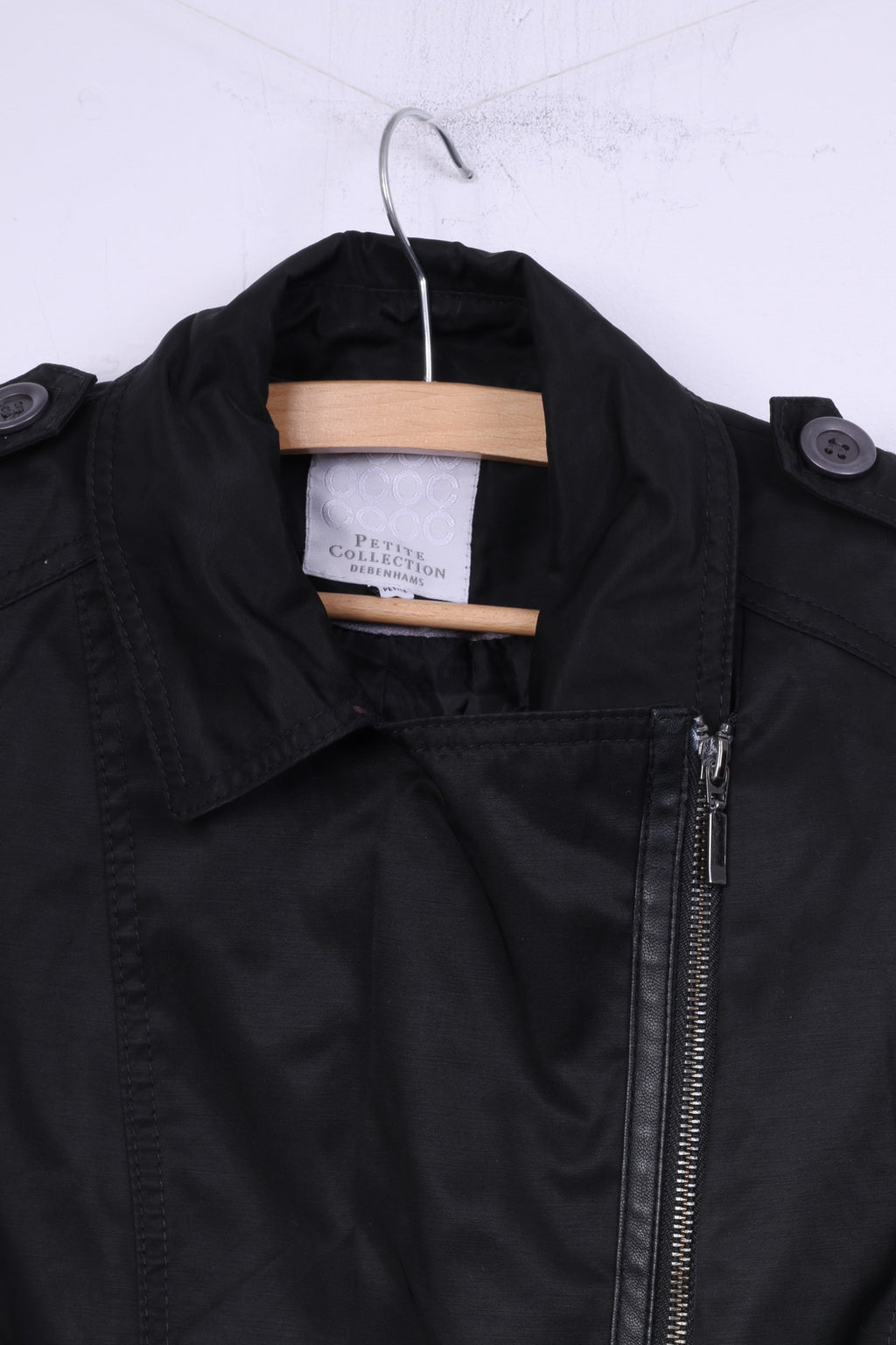 Collezione Petite Debenhams Cappotto da donna 10 S Spalline nere con cerniera intera in cotone 
