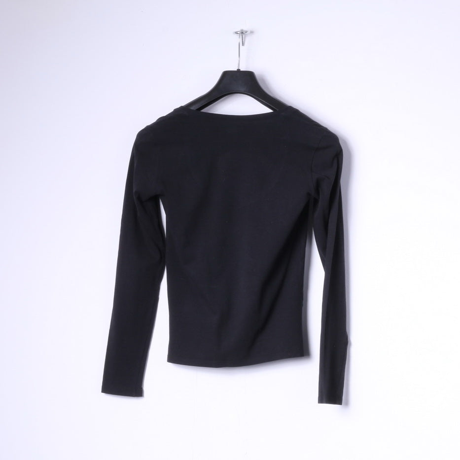 Armani Jeans Women 12 8 S Long Sleeved Shirt Black Cotton Stretch Logo Top