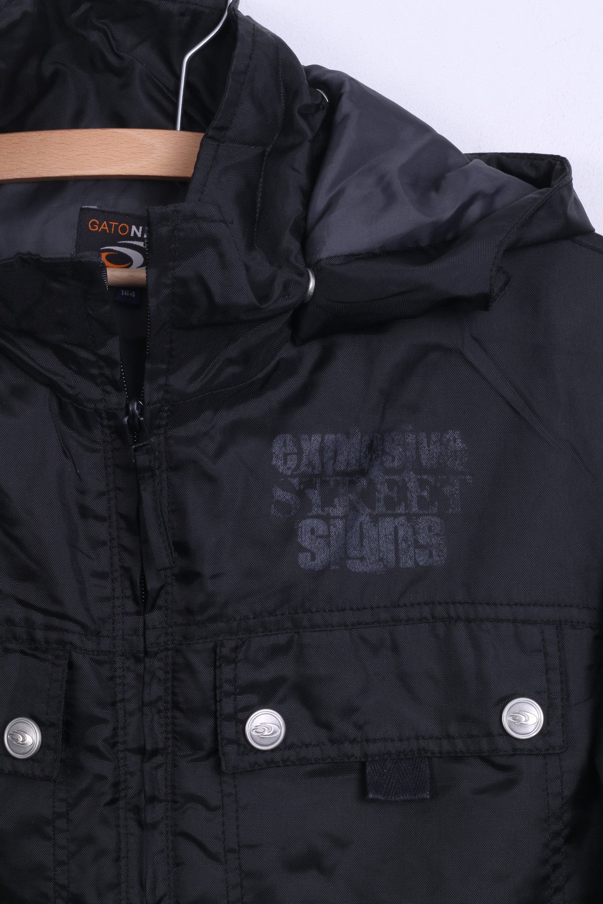 GatoNegro Womens Nylon Jacket 164 M Hood Parka Black - RetrospectClothes