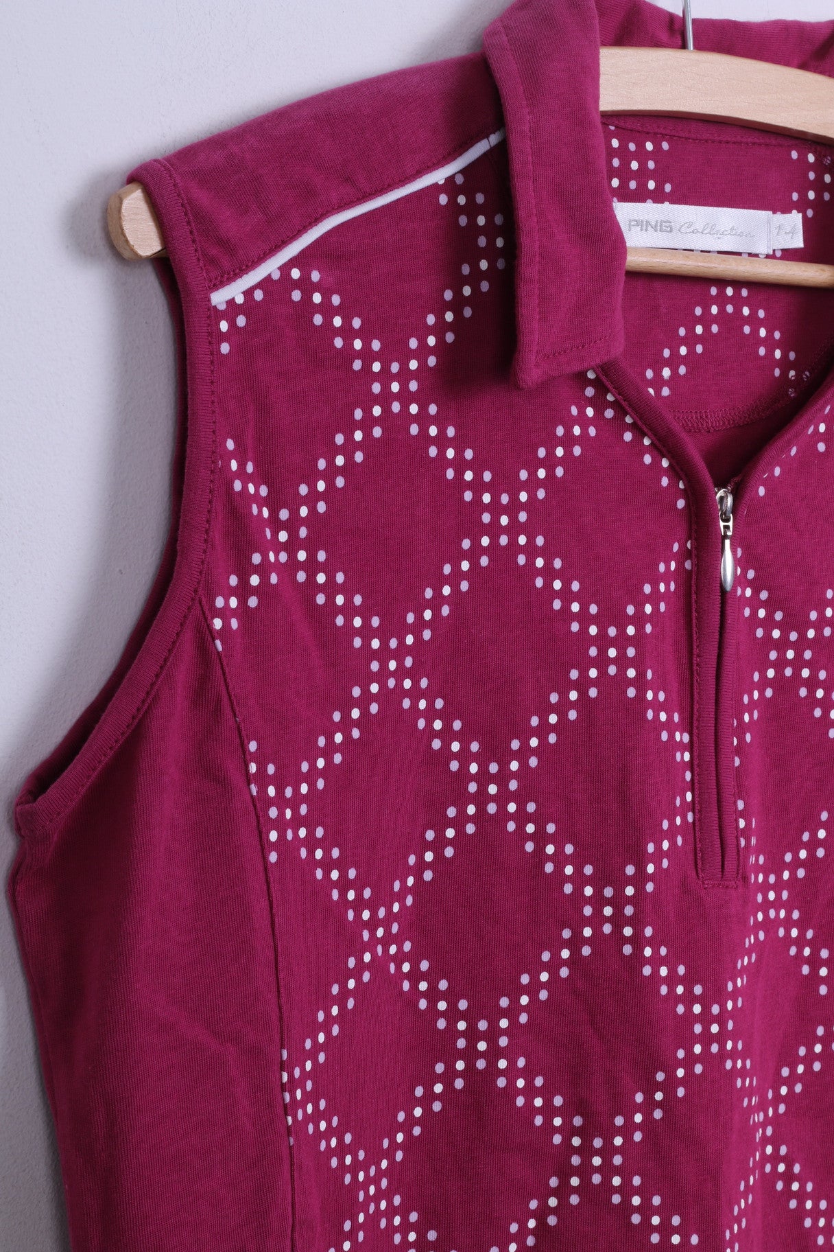 PING Collection Womens 14 L Sleeveless Cotton Collar Zip Neck Top Amaranth