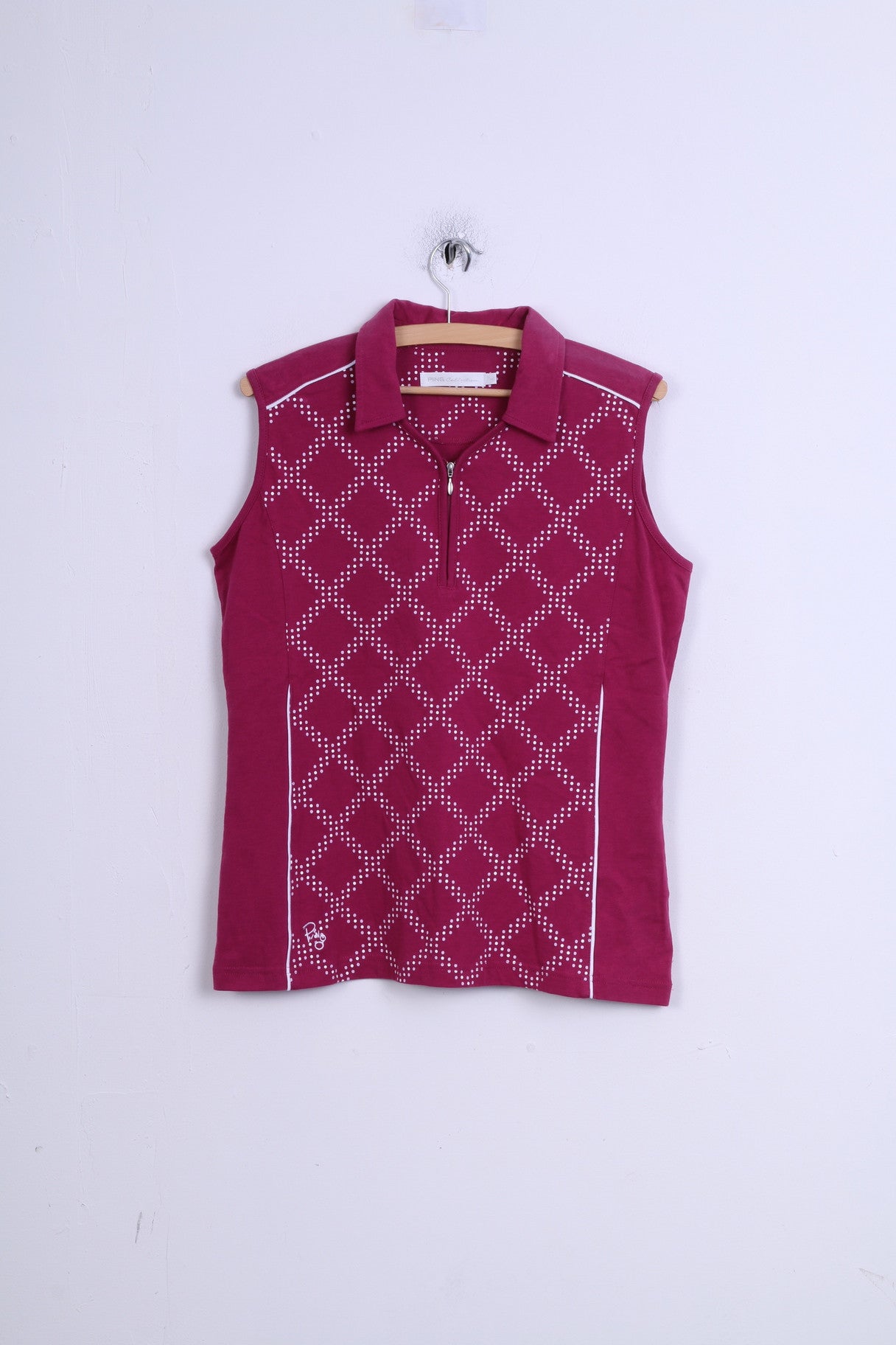 PING Collection Womens 14 L Sleeveless Cotton Collar Zip Neck Top Amaranth