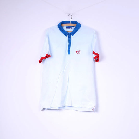 Sergio Tacchini Mens L Polo Shirt Light Blue Short Sleeve Top Button Down Collar