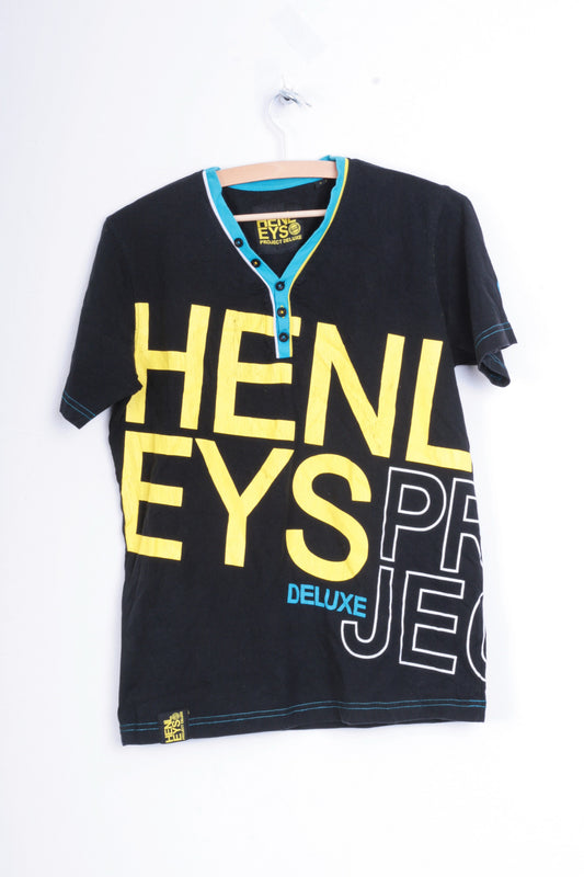Henleys Mens 2 M Shirt Black V Neck Cotton Summer Project Deluxe - RetrospectClothes