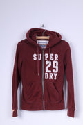 Superdry Womens XS Sweatshirt Maroon Full Zipper Hoodie Hood