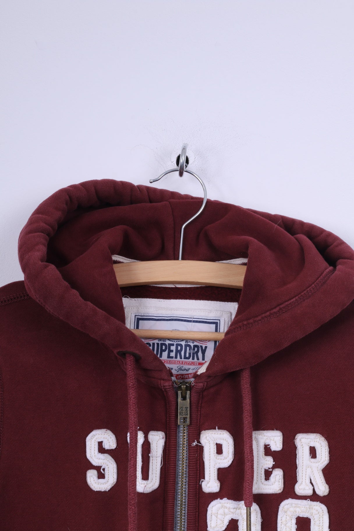 Superdry Womens XS Sweatshirt Maroon Full Zipper Hoodie Hood