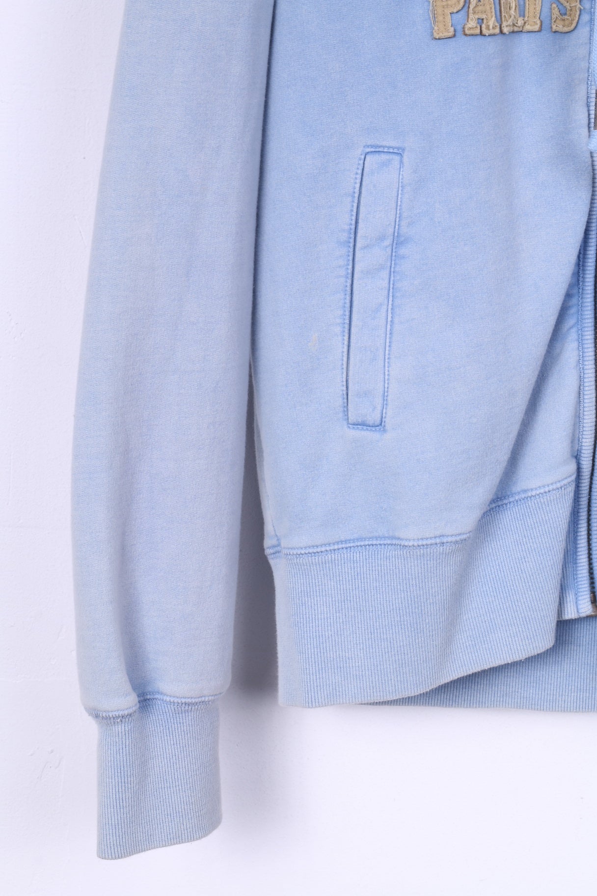 Crocker Mens XL Sweatshirt Hood Full Zipper Light Blue Wash Look