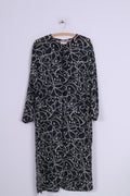 Sat Suma London Robe mi-longue imprimée bleu marine transparente à manches longues pour femme 16 XL 