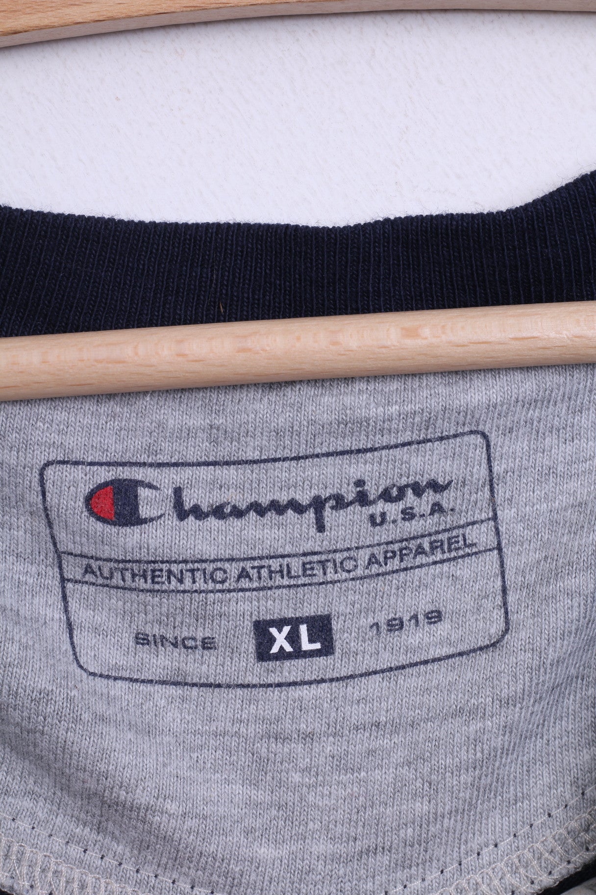Champion Mens XL Shirt V Neck Navy Long Sleeve Cotton Top - RetrospectClothes