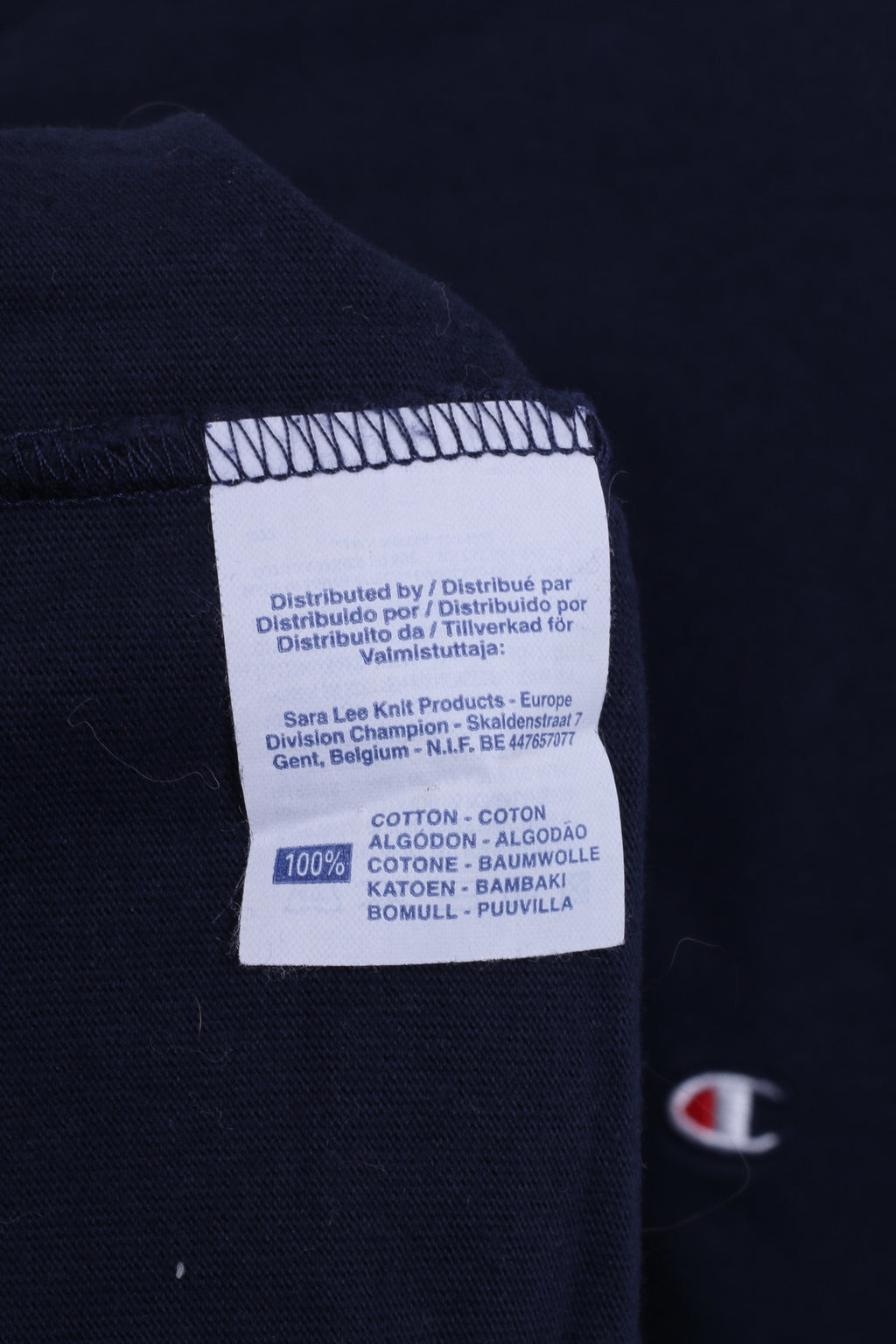 Champion Mens XL Shirt V Neck Navy Long Sleeve Cotton Top - RetrospectClothes