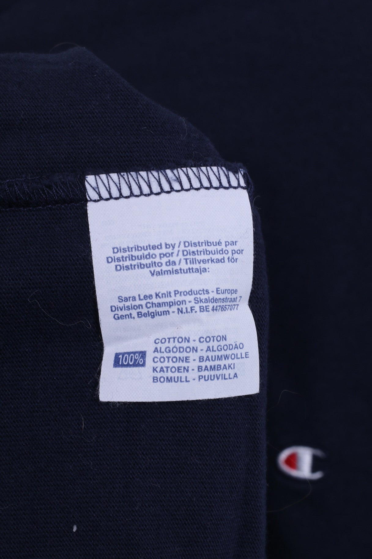 Champion Mens XL Shirt V Neck Navy Long Sleeve Cotton Top - RetrospectClothes